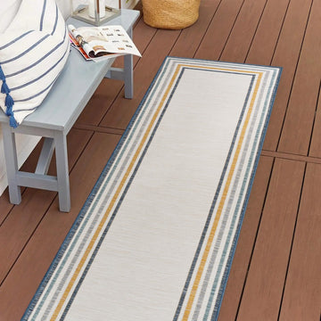 Pollux Classic Coastal Mitred Stripe Reversible Machine-Washable Indoor/Outdoor Area Rug